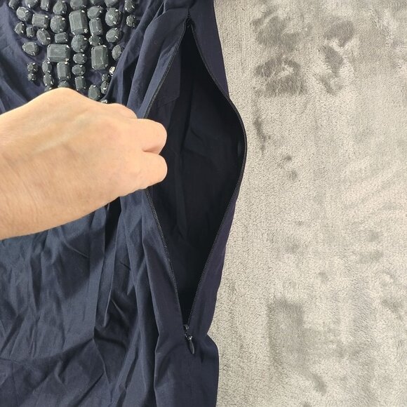 J Crew Womens Navy Jeweled Scoop Neck Tee Top 0 Embellished Cotton Style 21840 - Picture 5 of 11